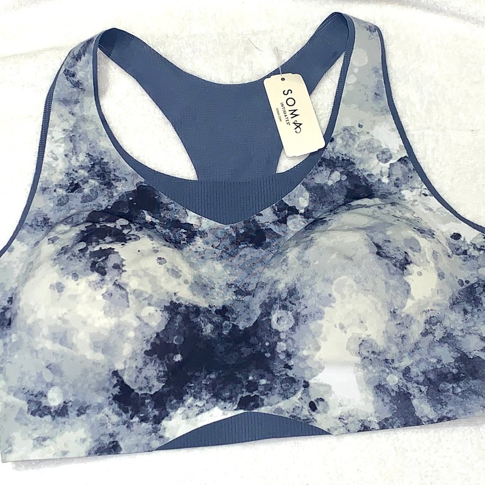 NWT SOMA Bliss Breathe Racerback Sport Bra "On a Trip Batik Blue" size large